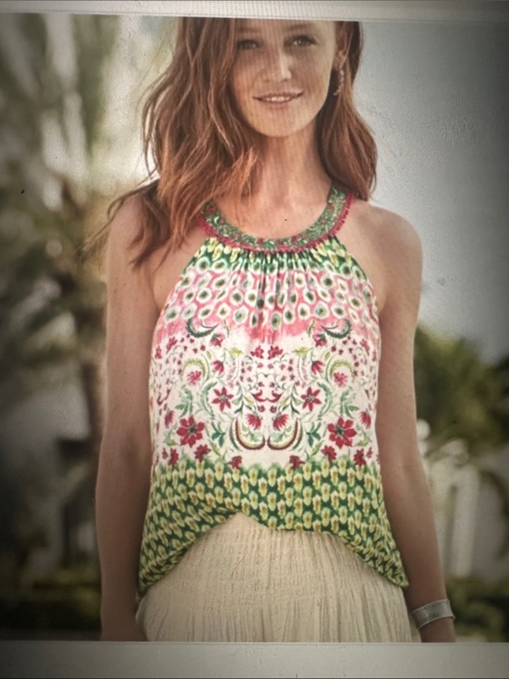 Sundance Halter Tank Top in Pink & Green, size XL